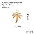Detailed view of palm tree pendant with gradient cubic zirconia and measurements - Palm Tree (P01823)