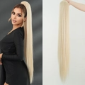 40-inch extra long sleek straight ponytail extension in bright golden blonde color - Coconut Milk Gold