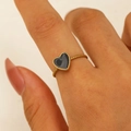 Golden twisted band ring featuring a black heart charm in a stylish minimalist design - 18K Gold Plated Black Enamel Heart (4715)