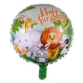 Green round foil balloon with jungle animals and Happy Birthday print for kids party - 18 Inch W (Jungle Animals)