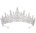 Detailed view of silver crystal crown with sparkling rhinestones and intricate wave patterns - Silver/White