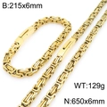 Conjunto de collar y pulsera bizantina para hombre en acero inoxidable bañado en oro - Pulsera / 6mm / Dorado