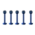 5er-Set königsblaue Labret-Stecker aus Edelstahl mit flacher Rückseite für Piercings - Dunkelblau Kugel