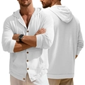 Chemise à capuche blanche pour homme en coton et lin avec manches longues et boutons en bois - S / Blanc
