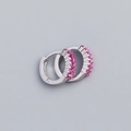 S925 sterling silver huggie earrings with rose red rectangular zircon stones - 925 Silver / Platinum (Red Stone)