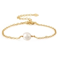 Elegant gold chain heart bracelet featuring a lustrous white baroque pearl accent - Gold Baroque Pearl Bracelet (0104)