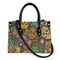 Sugar skull print Halloween handbag with floral patterns and black top handles - All-Over Sugar Skull Floral - Black Strap
