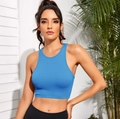Débardeur court en maille côtelée bleu clair pour femme pour le fitness et le quotidien - Bleu sarcelle