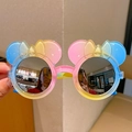 Pink yellow blue gradient girls sunglasses with cartoon ears and bow decoration - Pink Blue Gradient Round Frame with Ears and Bow