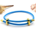 Adjustable blue braided steel wire rope bracelet with gold metal sliding buckles - 3mm Semi-finished (Single End Fixed) / Light Blue-10