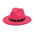 Detail of fuchsia fedora hat featuring black band with silver rivets and studs - M (56-58cm) / Rose Red