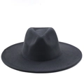 Detailed close-up of a black wide-brimmed wool felt jazz hat with smooth finish - M (56-58cm) / Dark Gray