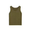 Olivgrüne Strickweste für Damen mit Rundhalsausschnitt und hochwertiger Baumwollstruktur - S / Tanktop
