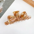 Acetate bow hair claw clip with brown amber marble texture for women's hairstyling - Large / Gemstone Coffee