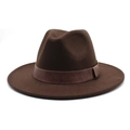 Classic dark brown wool fedora hat with a stylish leather band in British vintage style - M (56-58cm) / Coffee