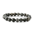Deep grey faceted 8mm natural stone beaded bracelet with polished metallic texture - Faceted Black Flash Stone