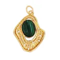 Vintage gold hollow-out pendant featuring an oval green striped malachite stone - K325762-Gold Malachite Style Gem