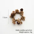 Mini golden Christmas candle wreath with faux berries and pinecones for table decor - Gold Pine Cone Wreath