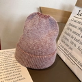 Bonnet en maille côtelée rose chiné pour femme dans un style d'hiver confortable - Élastique / Rouge Vin Chiné