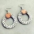 Modern bohemian wood drop earrings with black and white leopard dots and silver hooks - Leopard Print (2)