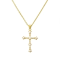 Elegant gold necklace with cross pendant featuring white pearls and zircon accents - Cross Pearl Arrangement Style (CN001597YH)