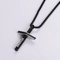 Collana hip-hop con pendente a croce nera e diamanti scintillanti in acciaio inossidabile - Con catena / Nero