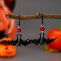 Gothische schwarze Fledermaus-Ohrringe mit roten Kristallperlen für Halloween - Glänzend Schwarzer Fledermaus-Stil (A-160)