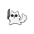 Cute cartoon enamel pin featuring a white cat with sunglasses and a knife detail - Sunglasses Cat with Knife Style (CZ2230-2)
