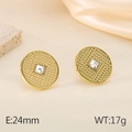 Goldfarbene strukturierte runde Ohrstecker mit quadratischem Kristall, 24mm Durchmesser - Quadratischer Zirkonia Webstruktur Stil (KE115919-GC) / Gold