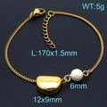 Bracelet doré poli avec perle et pendentif lune, incluant les dimensions - 170x1.5mm / Grand Bracelet Acier