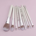 Detail of 10-piece marble makeup brush set with gradient bristles and silver metal ferrules - Ten-Piece White Marble Set