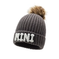 Dark grey knitted MINI beanie with large faux fur pompom for winter outdoor warmth - Pom Pom MINI Style / Dark Gray
