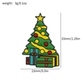 Christmas tree metal brooch with colorful gift boxes and size specifications - Decorated Christmas Tree