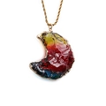 Colorful moon crescent pendant with gold twisted rope chain for hip hop style - Yellow Red Blue Gradient + 60CM Twist Chain