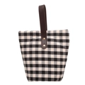 Süße schwarz-weiße Canvas Beuteltasche mit braunen Ledergriffen für Damen - Schwarzes Schachbrett