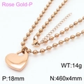 Collier avec pendentif cœur plaqué or rose 18K et chaîne à billes en acier inoxydable - Collier Or Rose (KN234413-Z)