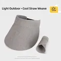 Grey straw sun visor hat with foldable roll-up design for easy outdoor portability - Grey (8222)