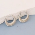 Chic silver irregular geometric hoop earrings with textured ripple design - Silver Style K7-81