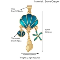 Pendentif coquillage et étoile de mer en laiton bleu lac avec bordure dorée - Pendentif Combiné en Émail Bleu Lac