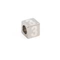 Silver stainless steel cube bead with engraved number three for DIY jewelry - Steel Color Number 3