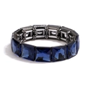 Elastic bracelet with square-cut blue crystal glass and dark grey alloy base - Blue Style (CB0035QJ)