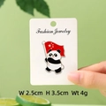 Cute enamel panda brooch holding a flag with 3.5cm height and metal zinc alloy finish - National Day Five-Star Flag Panda