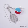 Mini tennis racket and red-blue felt ball keychain with precise size measurements - 2.5cm Large (Red + Blue) Dual-tone Tennis Ball + Silver Racket