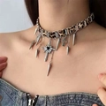 Y2K punk choker necklace with leopard print fabric, metal spikes and dark cross pendant - Leopard Print Rivet Spike Black Heart Cross Choker