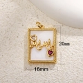 Detail of 20mm x 16mm gold-plated heart MAMA pendant with ruby red gem and white inlay - Rectangular Mama (A0053)