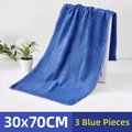 Lot de 3 chiffons de nettoyage en microfibre bleus 30x70cm texture très absorbante - Bleu 30x70CM Épaissi (3 Pièces)