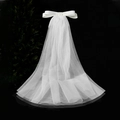 Elegant white tulle hair bow clip with long mesh ribbon streamers for bridal hair styling - Long Style Bow Veil / White