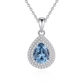 Elegant S925 silver necklace with pear-cut blue gemstone and white zircon stones - FDDZ-031-Pear-Blue Spinel Color (Cross Chain)