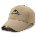 Khaki baseball cap with mountain embroidery and Youth Dayoff text on cotton fabric - Khaki