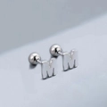 Polished silver stainless steel stud earring in the shape of capital letter M with ball back - Letter M (T55662) / Silver